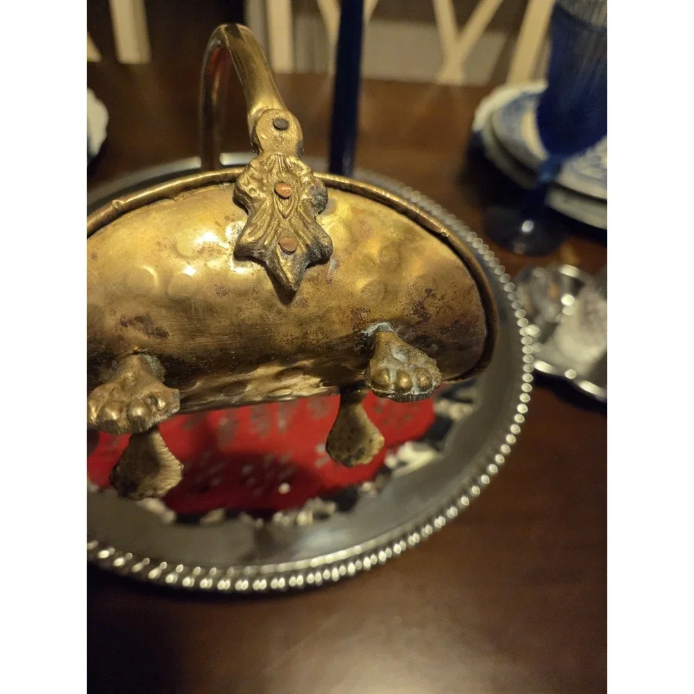 Vintage Hammered Brass Fireplace Log Fire Wood Holder Lion Claw Feet Mini Décor